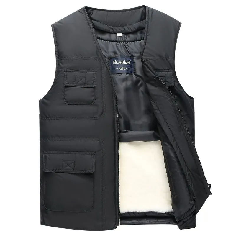 2023 Men's Autumn Winter Fashion Middle-aged Warm Vest Male Real Wool Fur Waistcoat Men Padded Cotton Sleeveless Coats D344