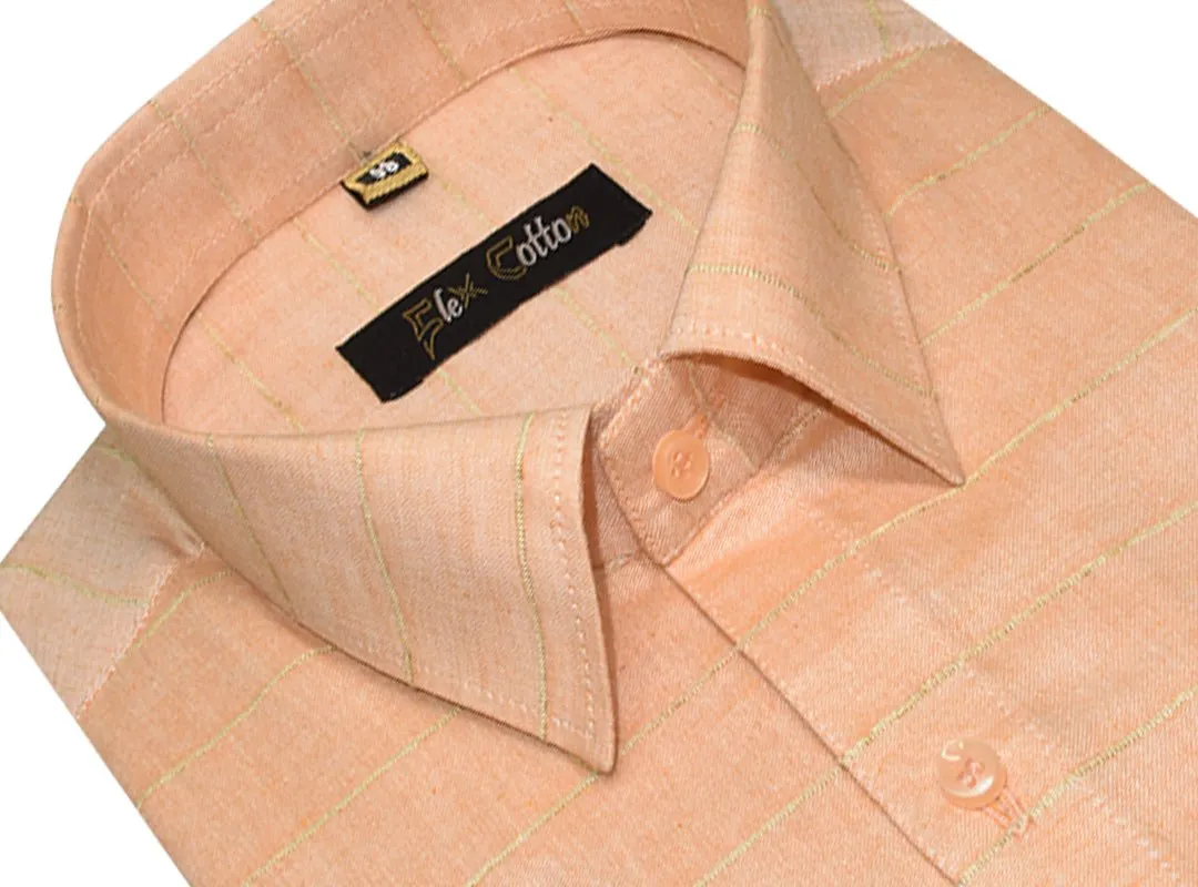 Apricot Orange Color 3D Lining Cotton Shirts For Men's