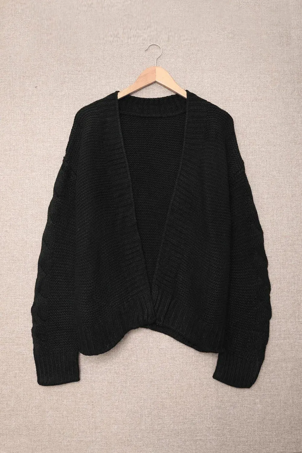 Black Open Front Chunky Knit Cardigan