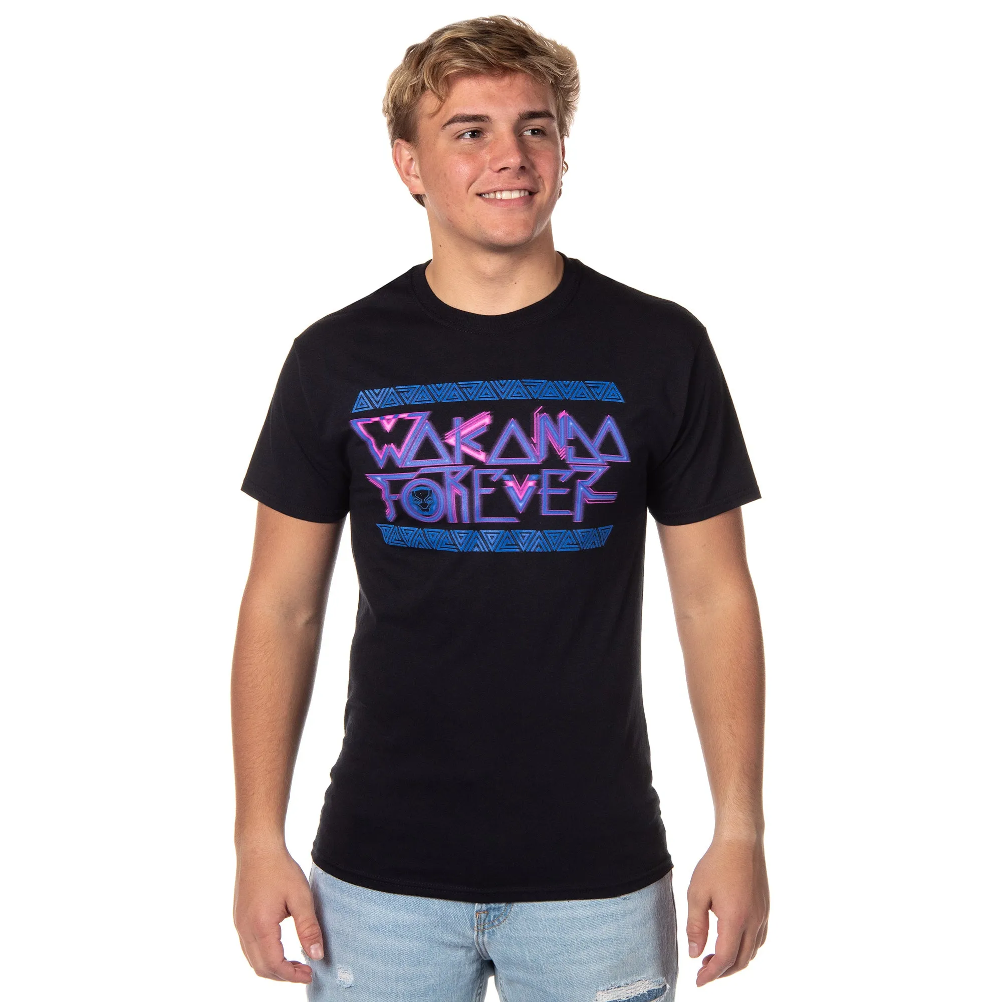 Black Panther Wakanda Forever Men's Neon Logo T-Shirt