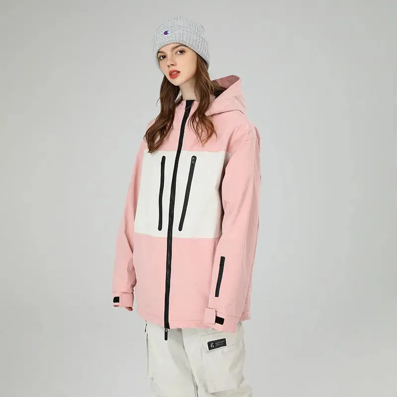 Breathable Neon Colorblock Ski Jackets Oversized Ski Shell Coat