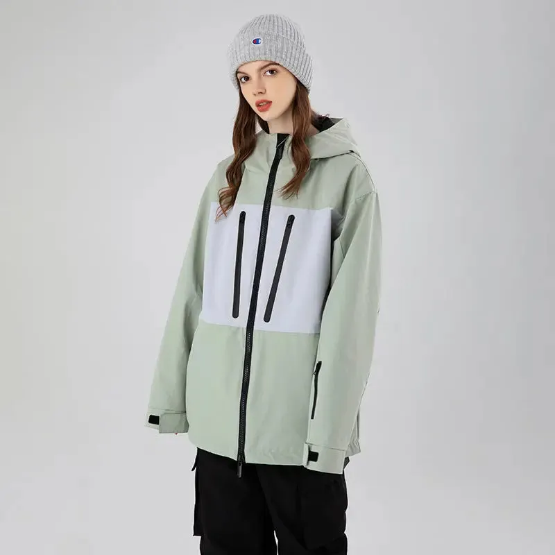 Breathable Neon Colorblock Ski Jackets Oversized Ski Shell Coat