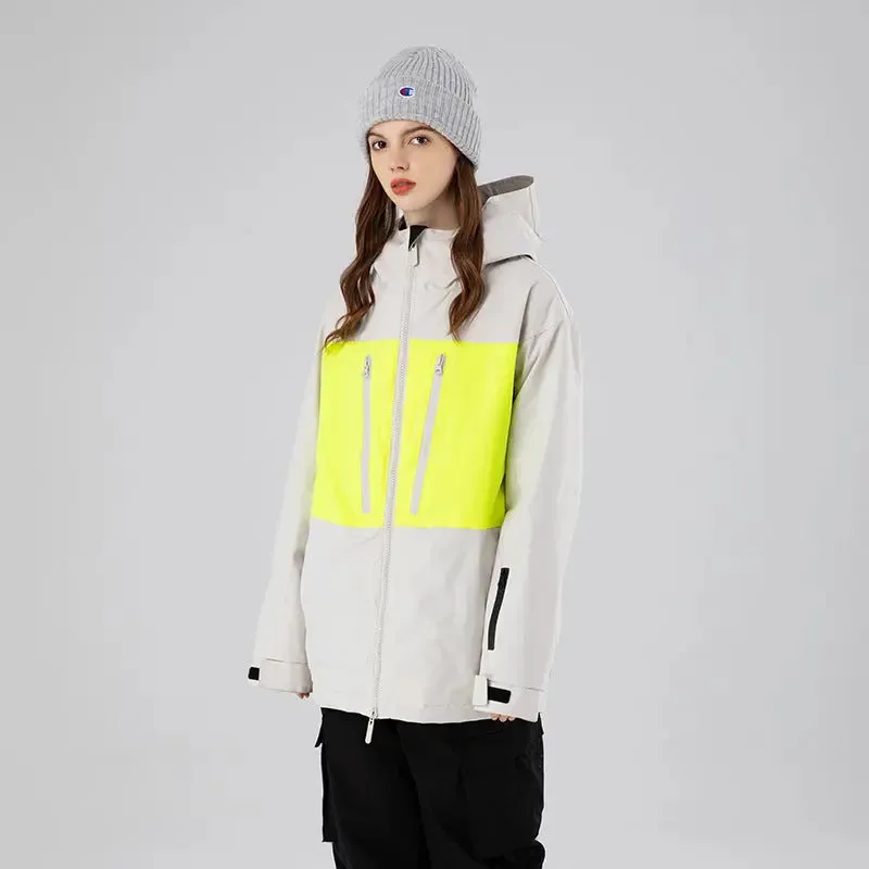 Breathable Neon Colorblock Ski Jackets Oversized Ski Shell Coat