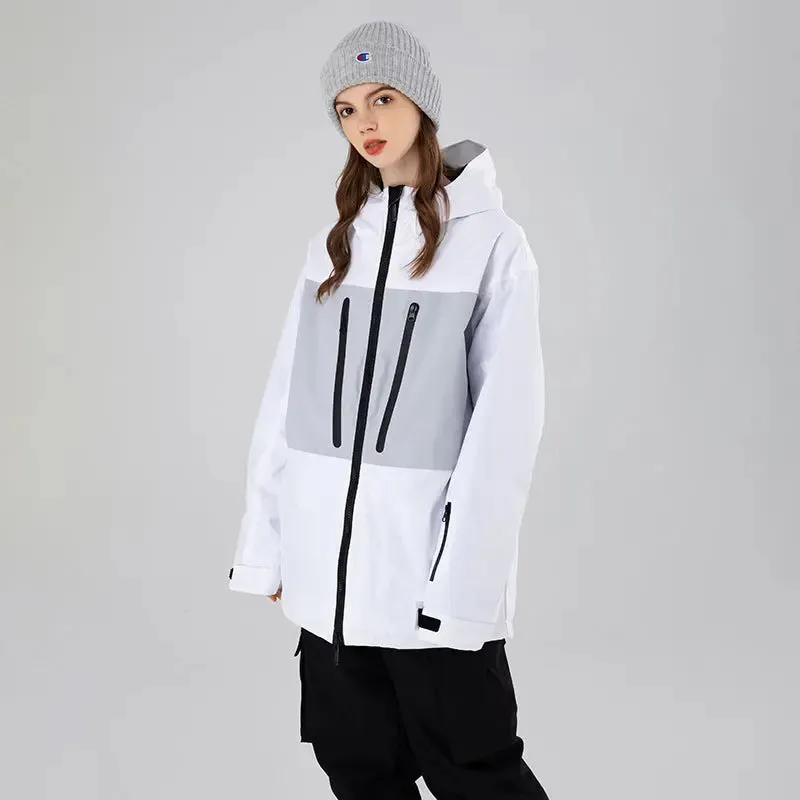 Breathable Neon Colorblock Ski Jackets Oversized Ski Shell Coat