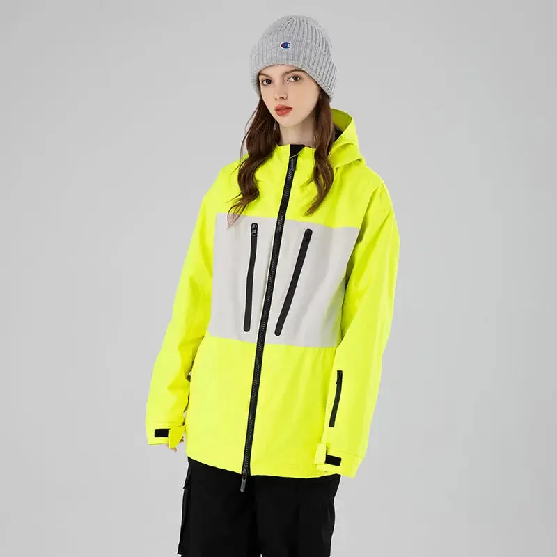 Breathable Neon Colorblock Ski Jackets Oversized Ski Shell Coat