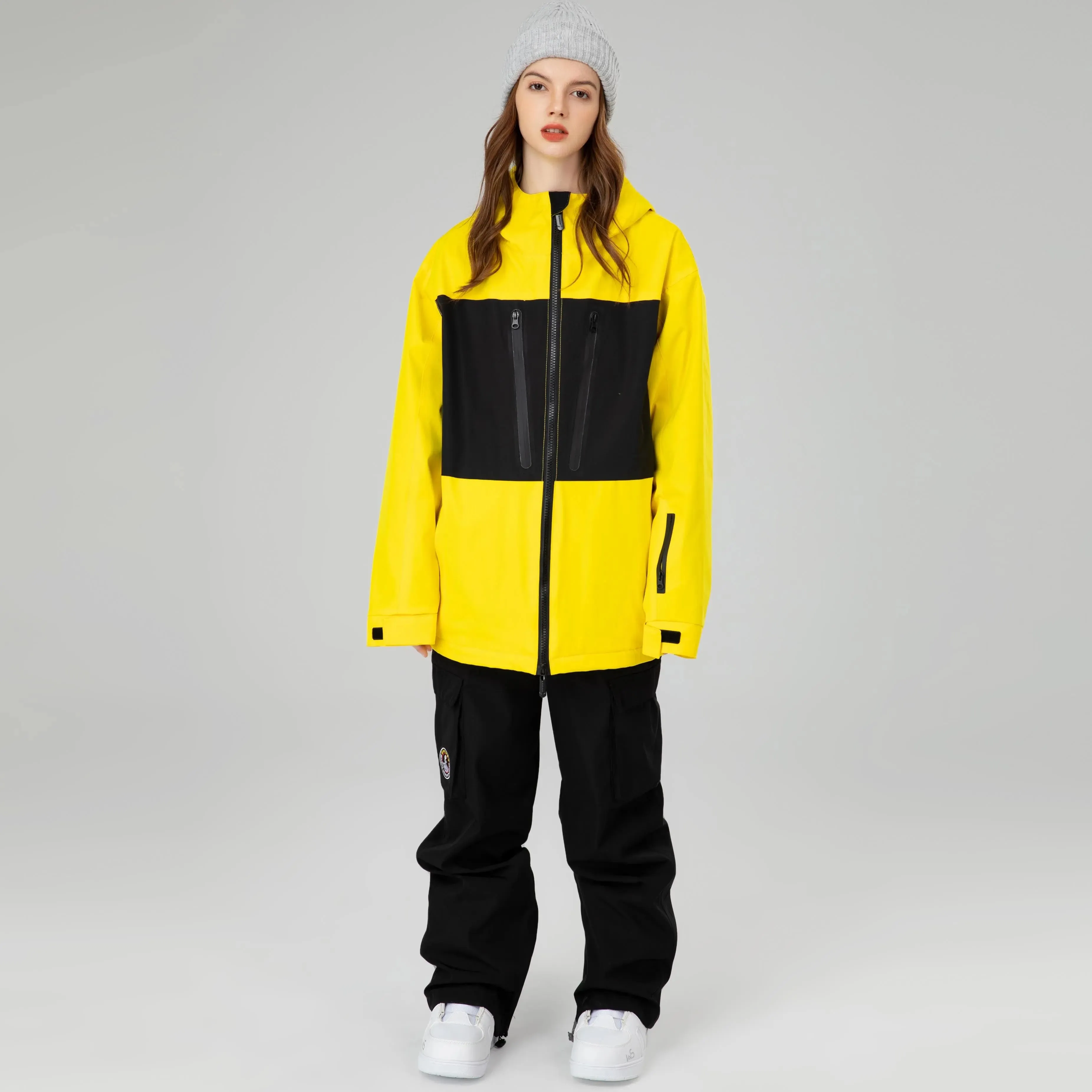 Breathable Neon Colorblock Ski Jackets Oversized Ski Shell Coat