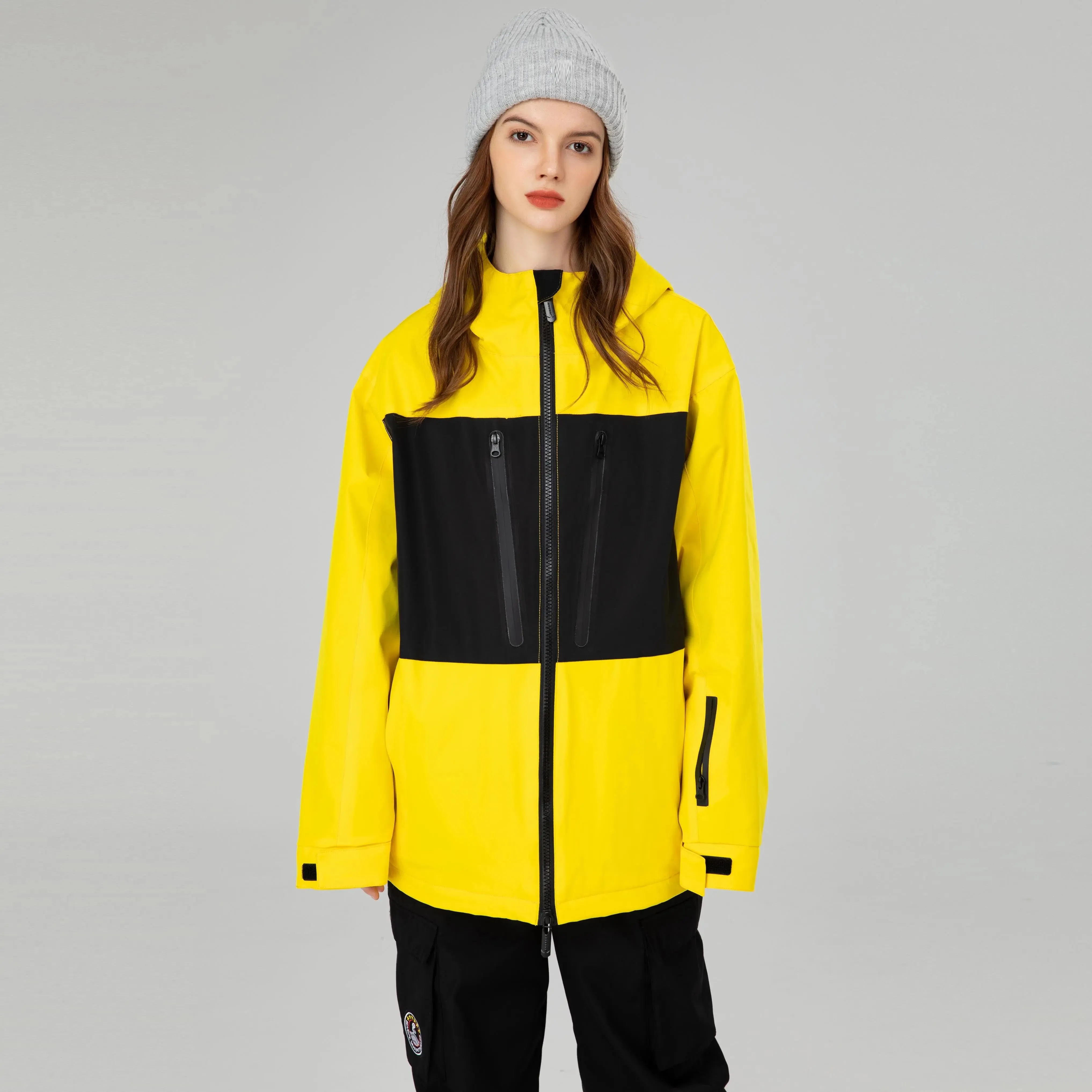 Breathable Neon Colorblock Ski Jackets Oversized Ski Shell Coat