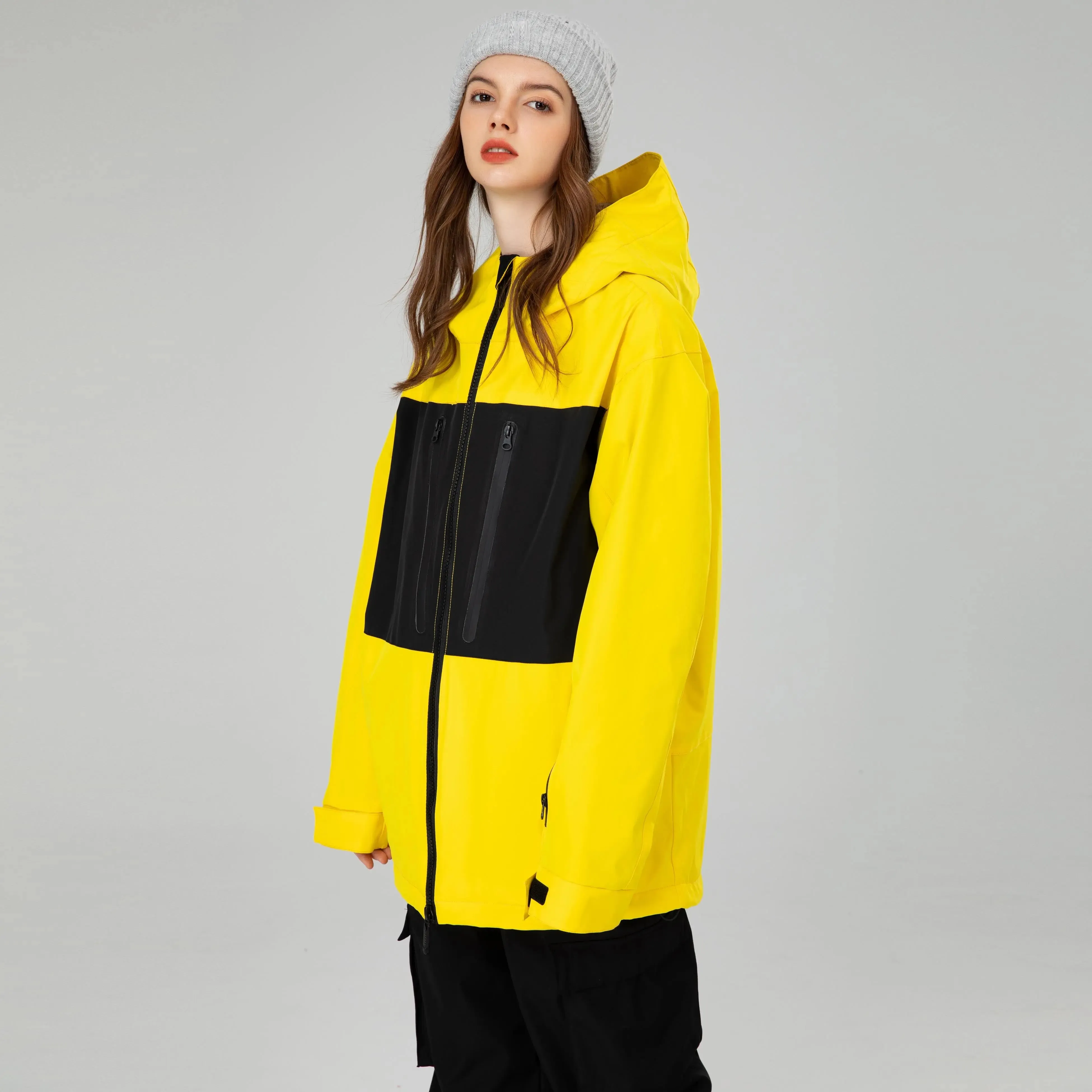 Breathable Neon Colorblock Ski Jackets Oversized Ski Shell Coat