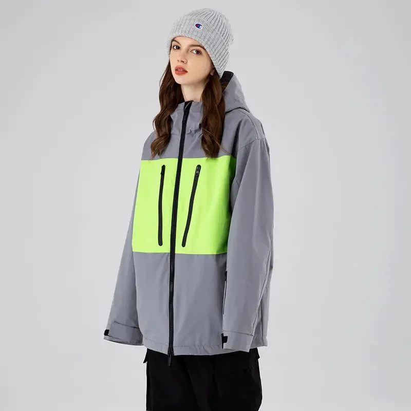 Breathable Neon Colorblock Ski Jackets Oversized Ski Shell Coat