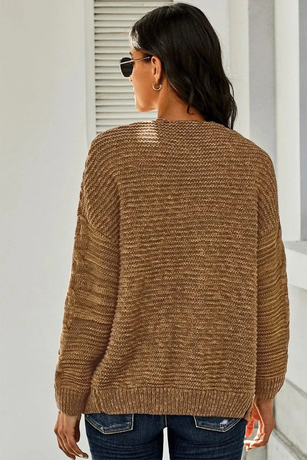 Brown Chunky Wide Long Sleeve Knit Cardigan