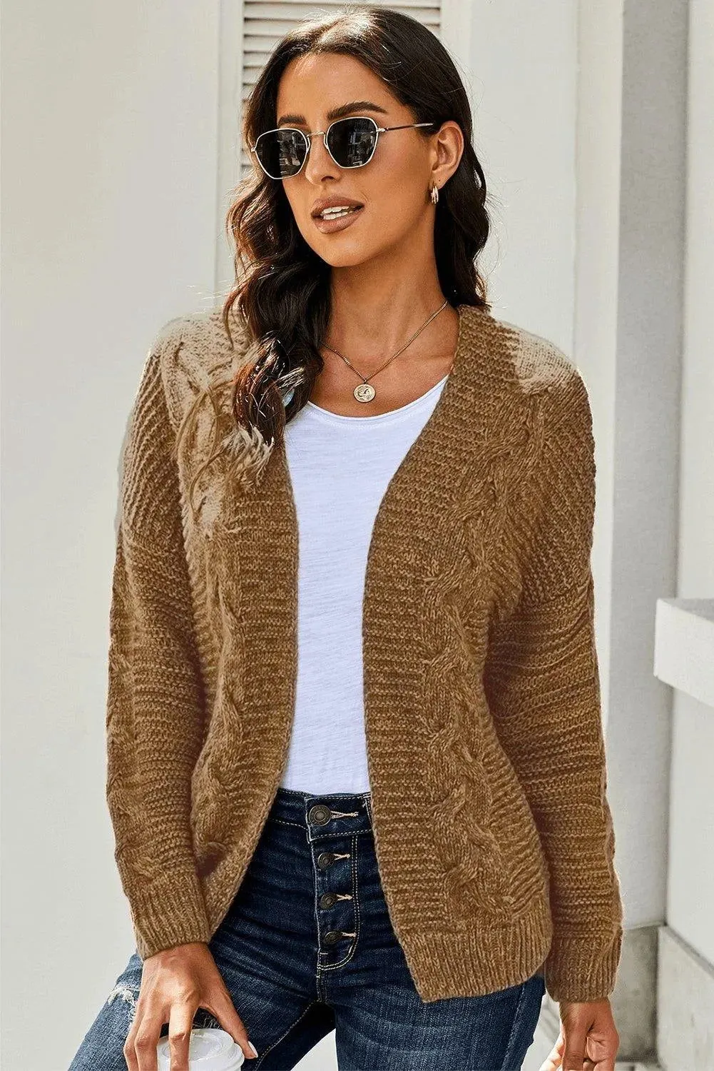 Brown Chunky Wide Long Sleeve Knit Cardigan