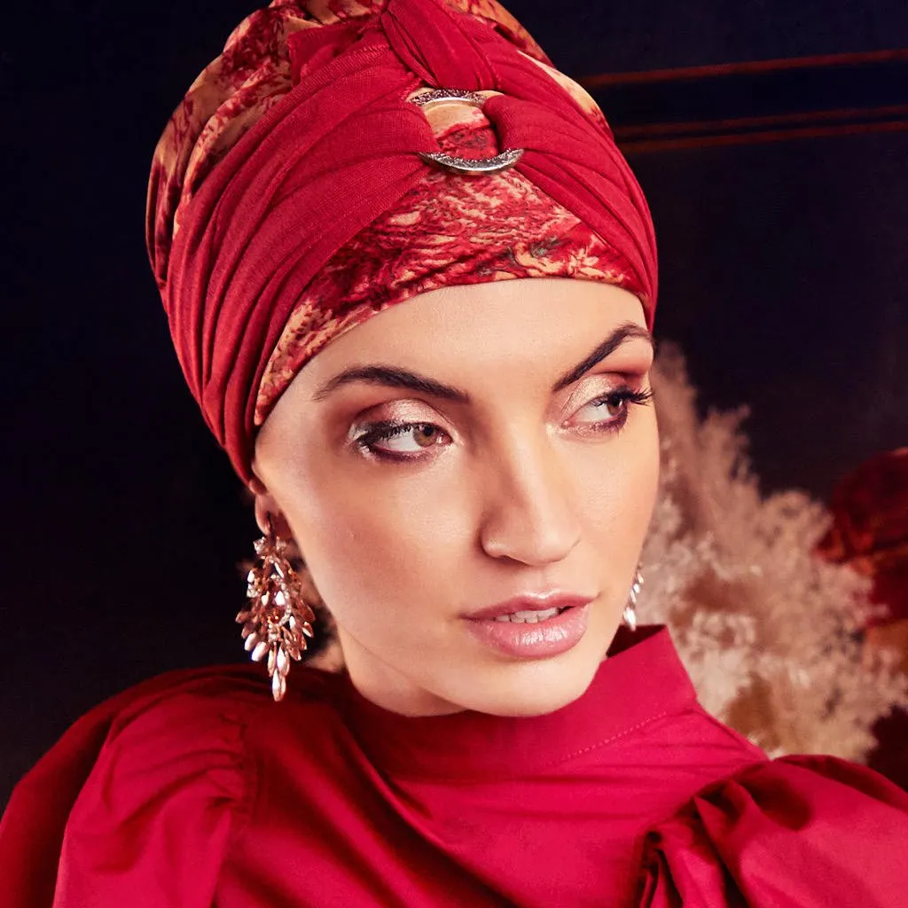 Christine Sienna Boho Turban Set - Oriental Red