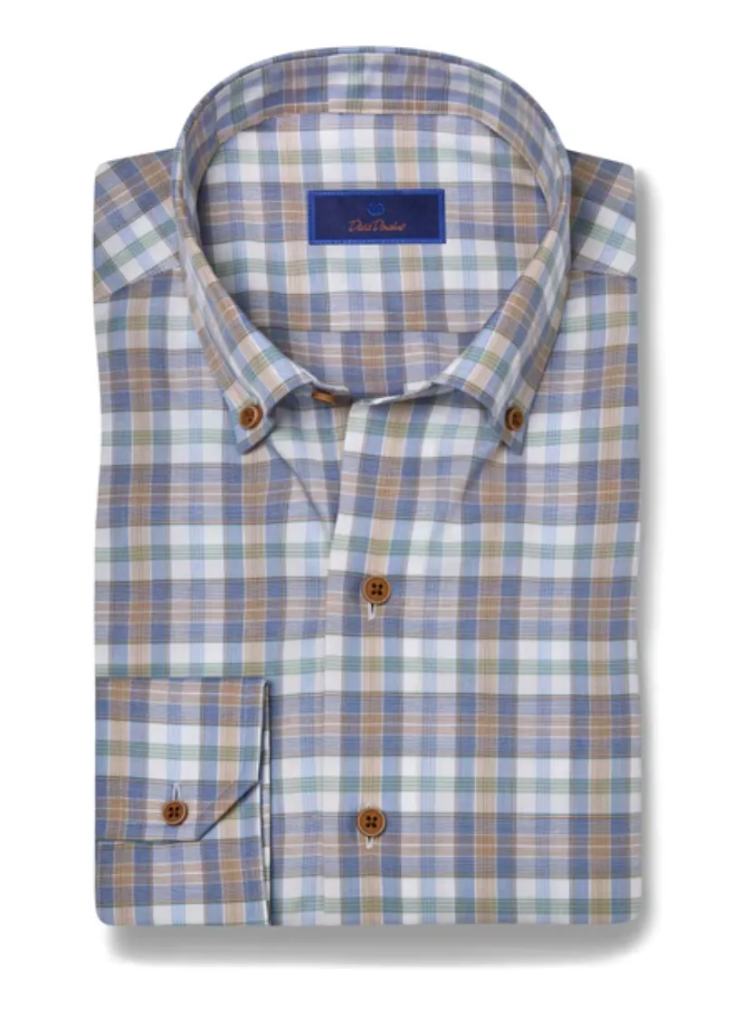 David Donahue Blue & Green Twill Check Shirt