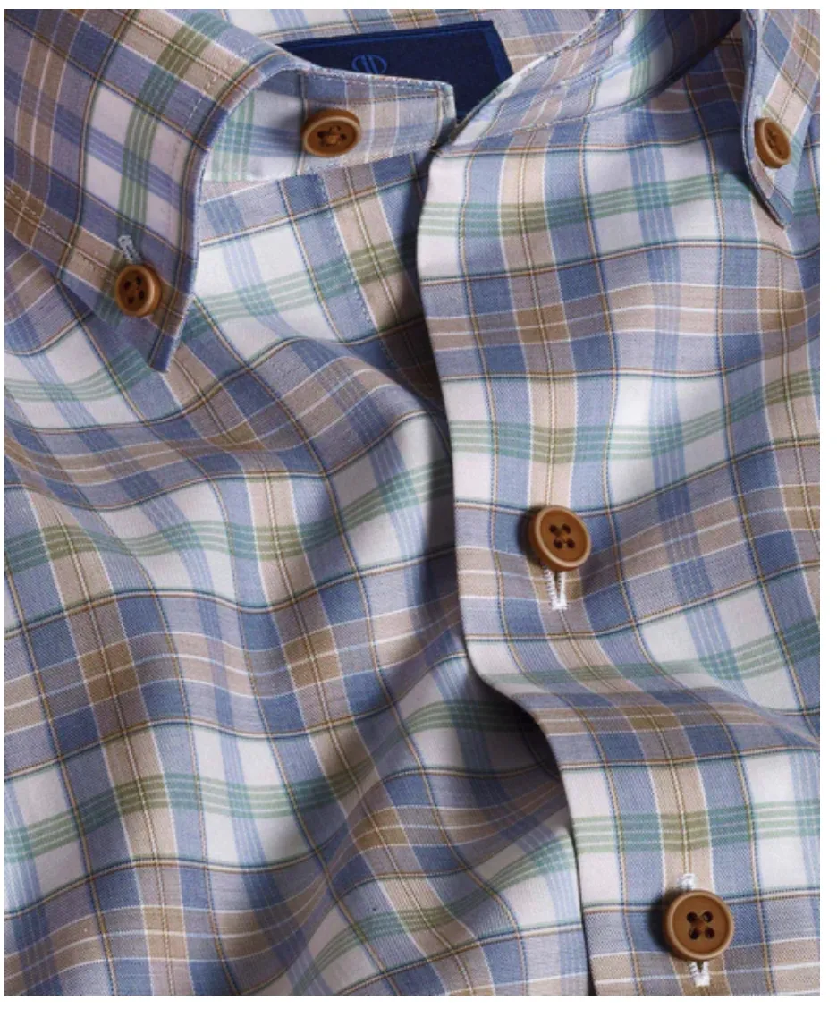 David Donahue Blue & Green Twill Check Shirt