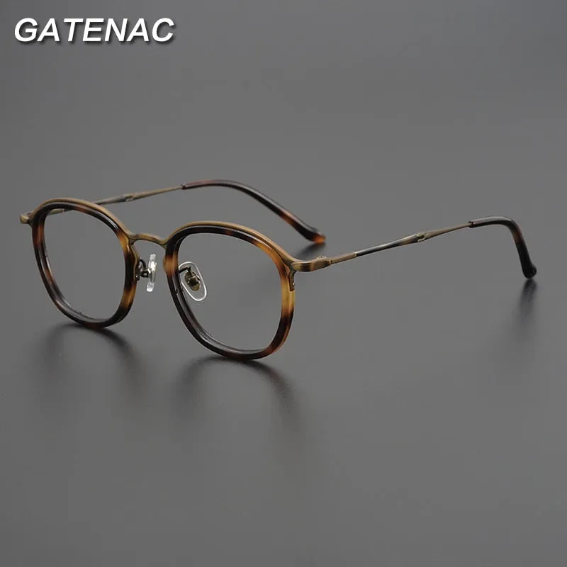 Gatenac Unisex Full Rim Round Square Titanium Eyeglasses Gxyj964