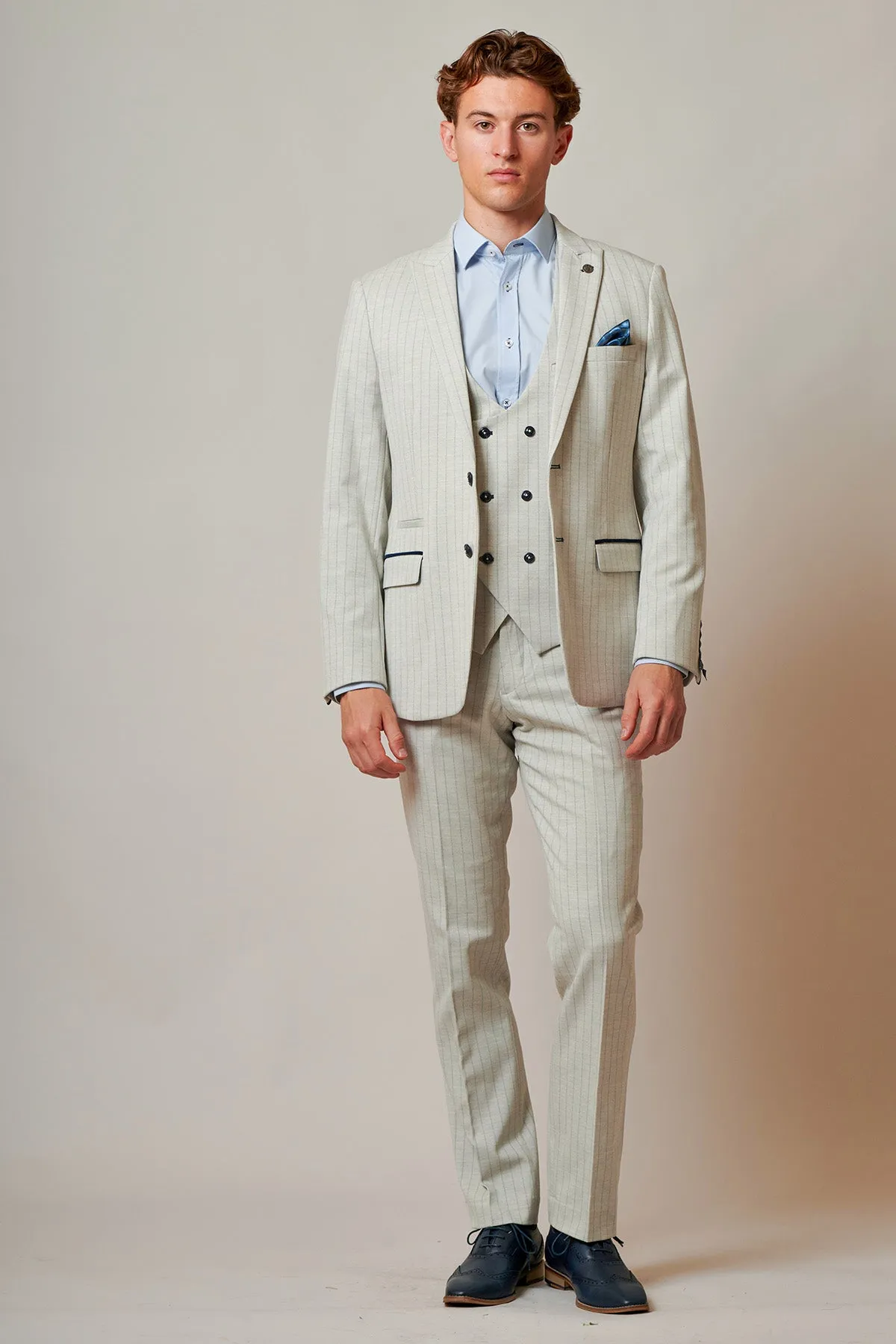 GRANT - Stone Pinstripe Three Piece Suit