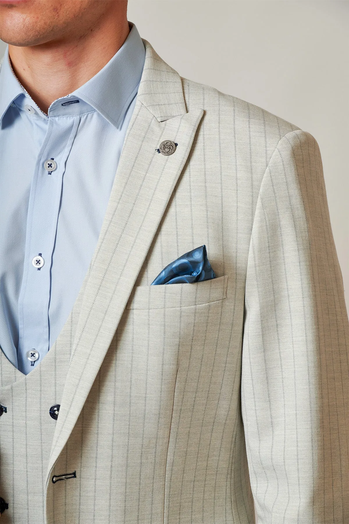 GRANT - Stone Pinstripe Three Piece Suit