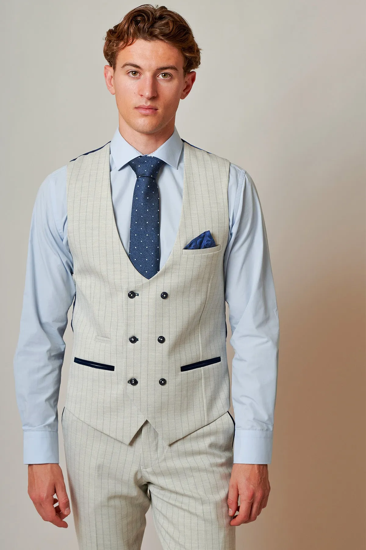 GRANT - Stone Pinstripe Three Piece Suit