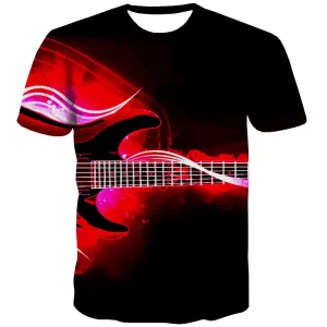 Guitar T-shirt Men Music T shirts Funny Wooden T-shirts Graphic Metal Shirt Print