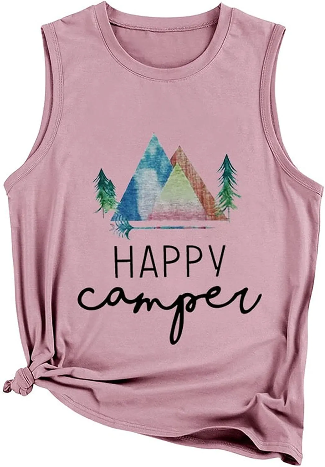 Happy Camper Tank Tops Women Camping Hiking Adventure Crew Shirt