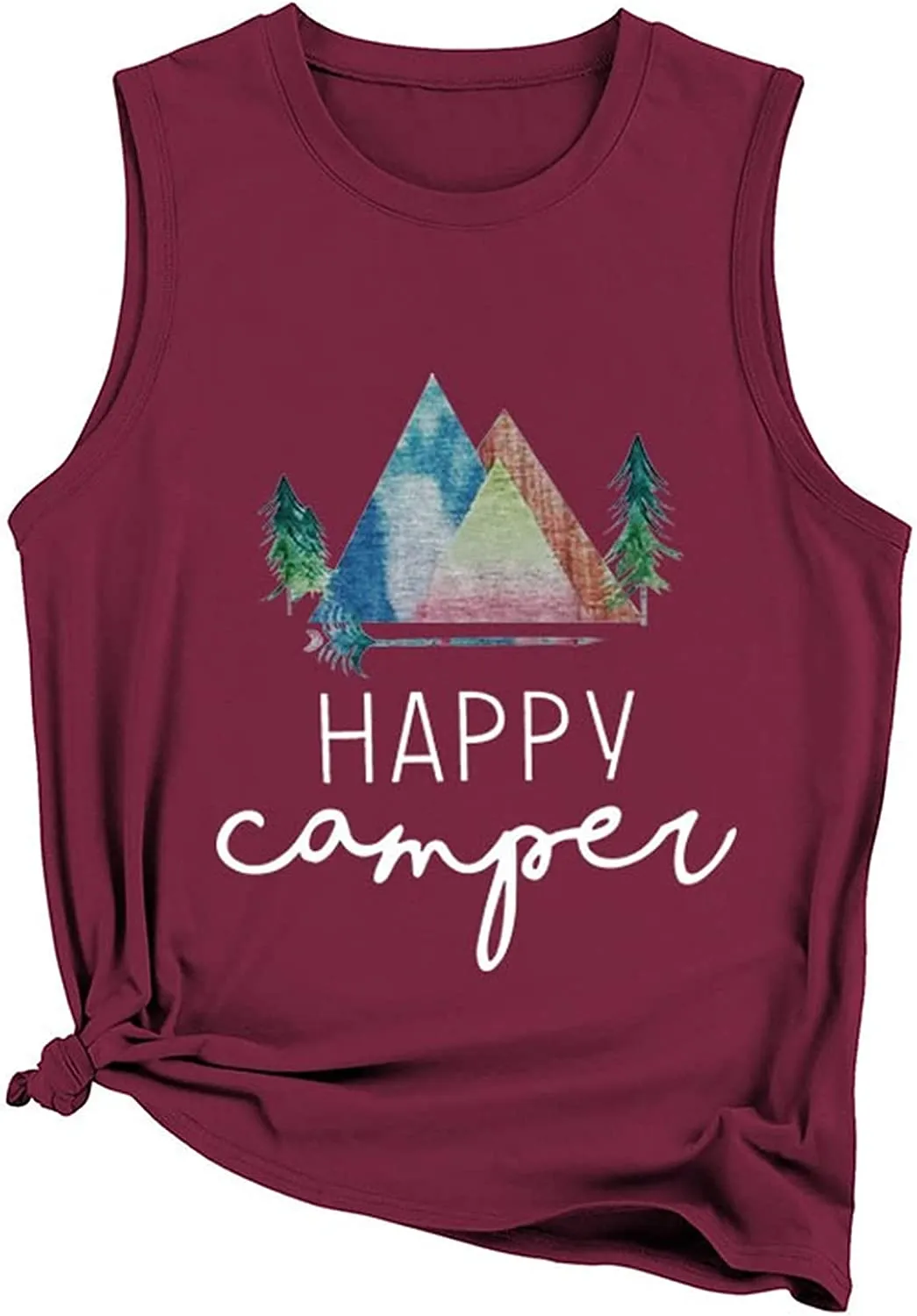 Happy Camper Tank Tops Women Camping Hiking Adventure Crew Shirt