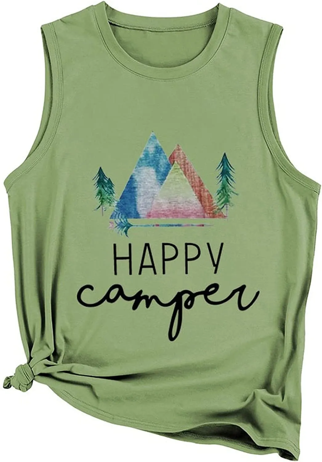 Happy Camper Tank Tops Women Camping Hiking Adventure Crew Shirt