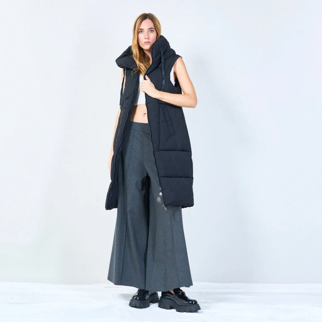 Long sleeveless padded vest with hood wholesale