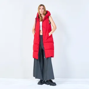 Long sleeveless padded vest with hood wholesale