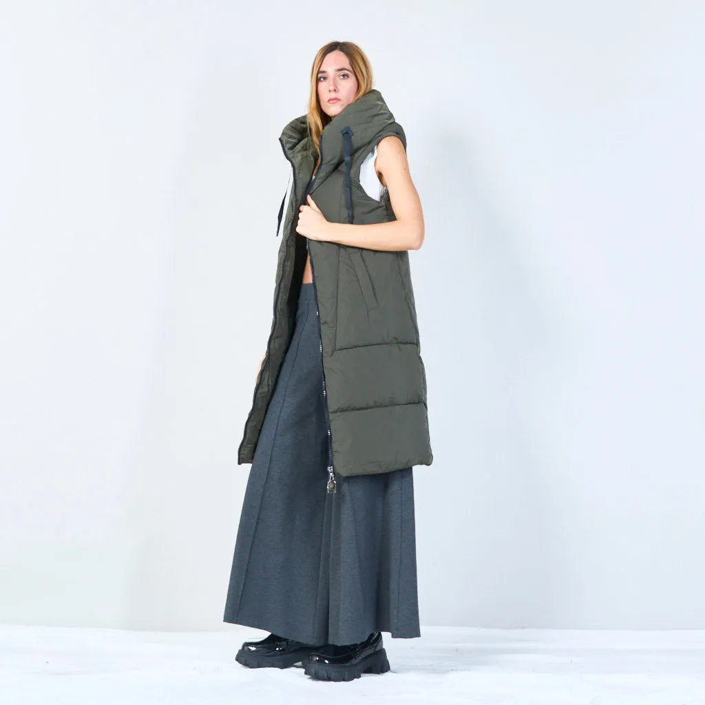 Long sleeveless padded vest with hood wholesale