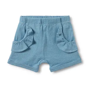 MEDITERRANEAN BLUE STRIPE RUFFLE POCKET SHORTS