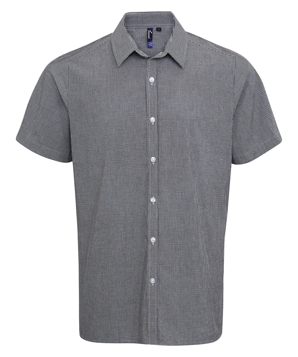 Microcheck (Gingham) short sleeve cotton shirt | Black/White