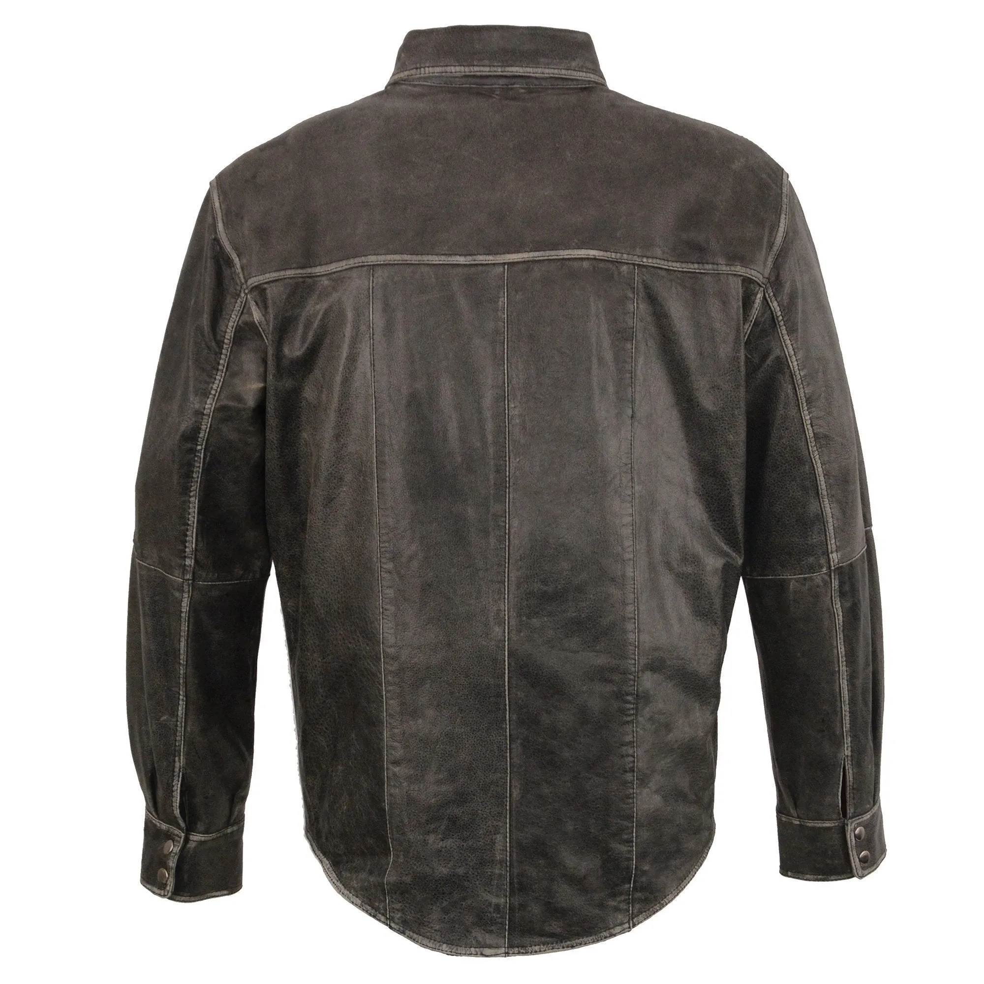 Milwaukee Leather-MLM1605-Men's Distressed Grey Lightweight Leather Snap Front Shirt