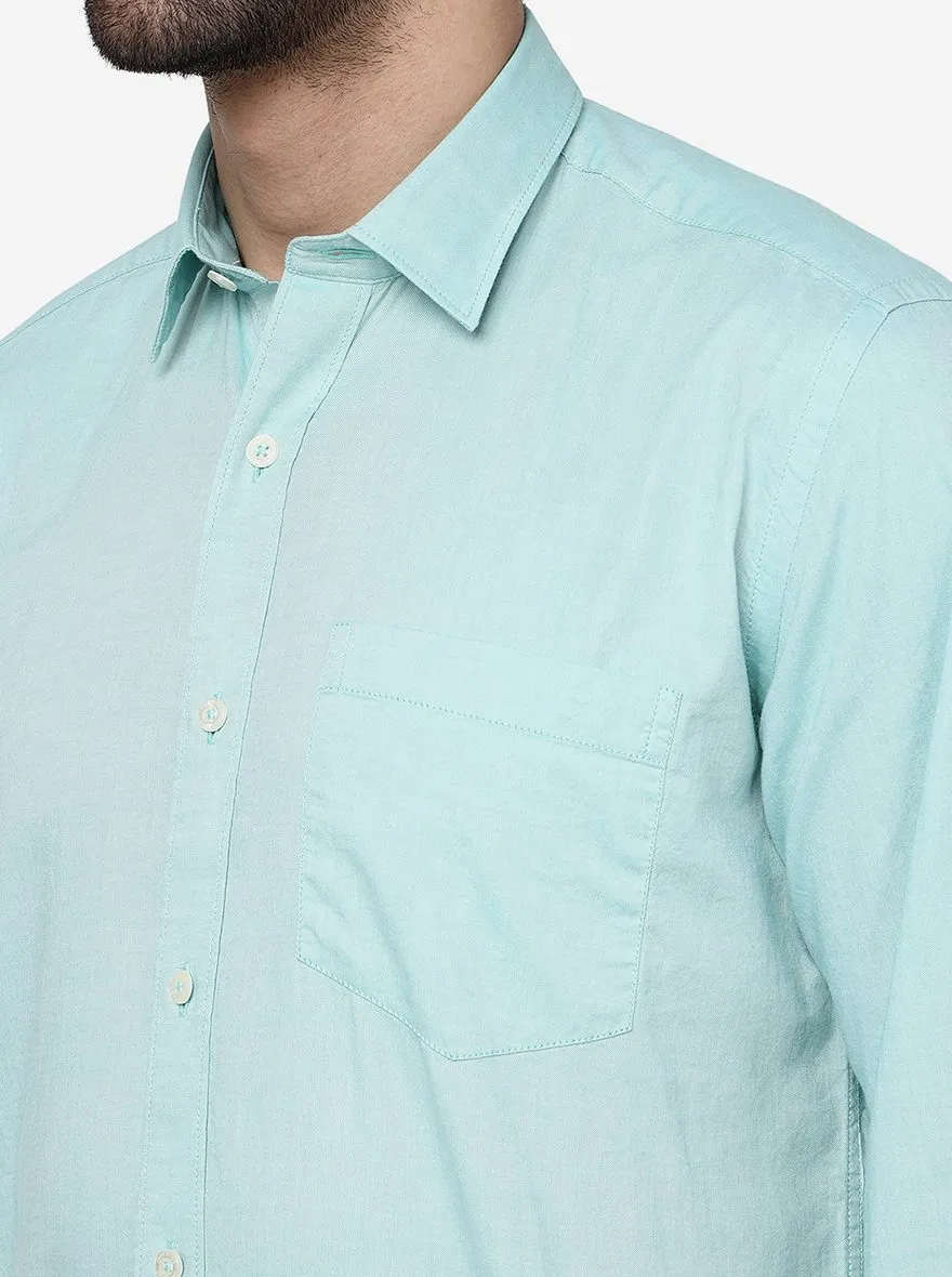 Mist Green Solid Slim Fit Semi Casual Shirt | JadeBlue