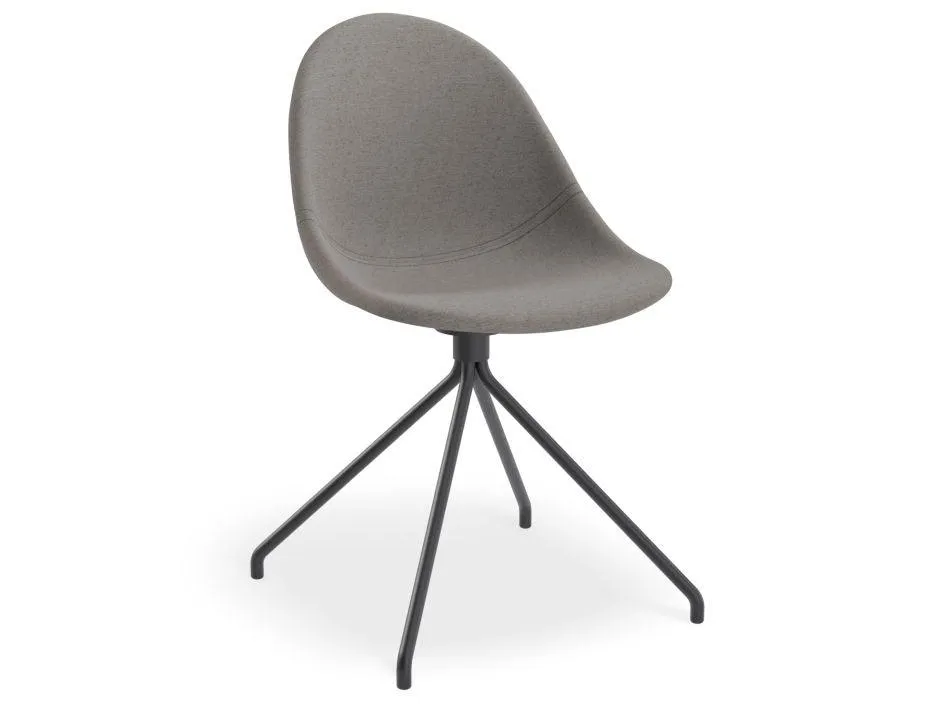 Pebble Fabric Dark Grey Upholstered Chair - Swivel Base w Castors - Black