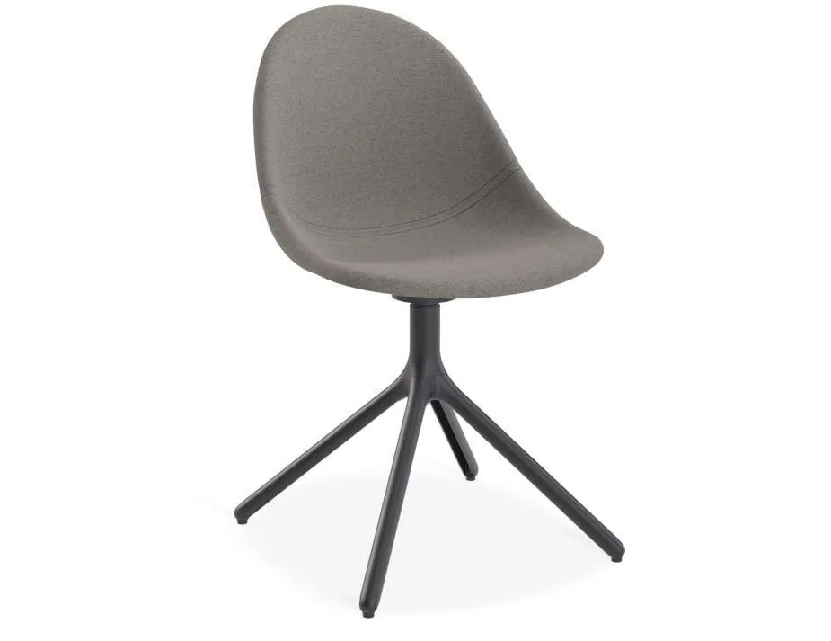 Pebble Fabric Dark Grey Upholstered Chair - Swivel Base w Castors - Black