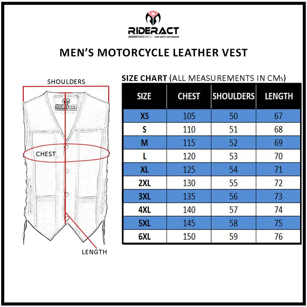 RIDERACT® Suede Leather Motorcycle Vest Black Triple Clasp