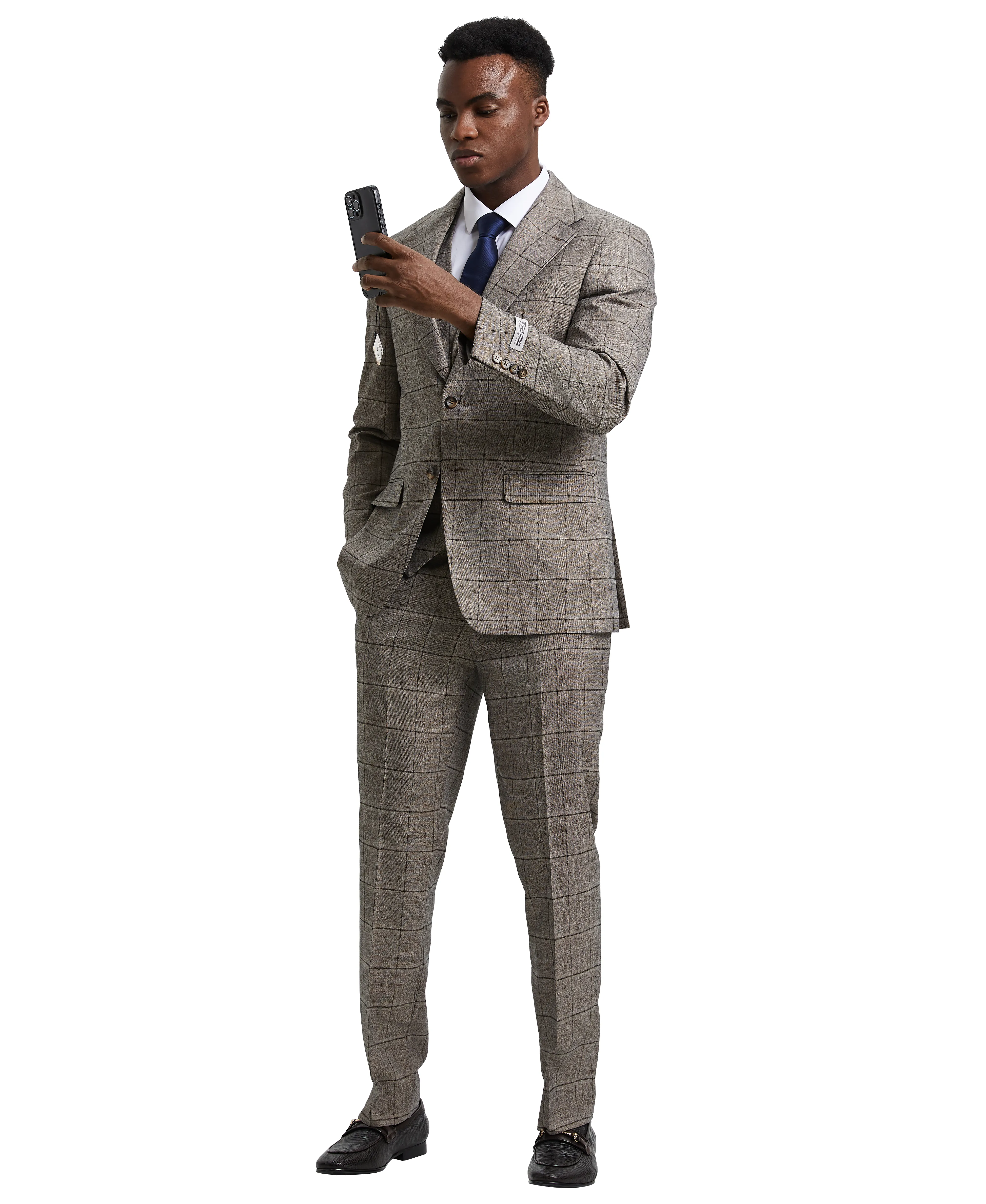 Stacy Adams Hybrid-Fit Vested Suit, Grey Windowpane