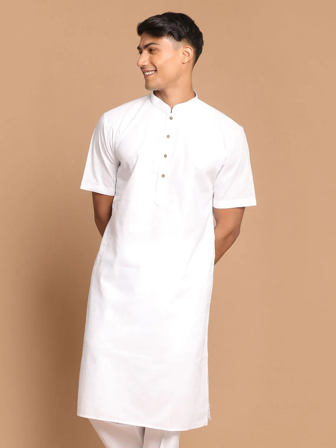 VASTRAMAY Men's White Solid Kurta