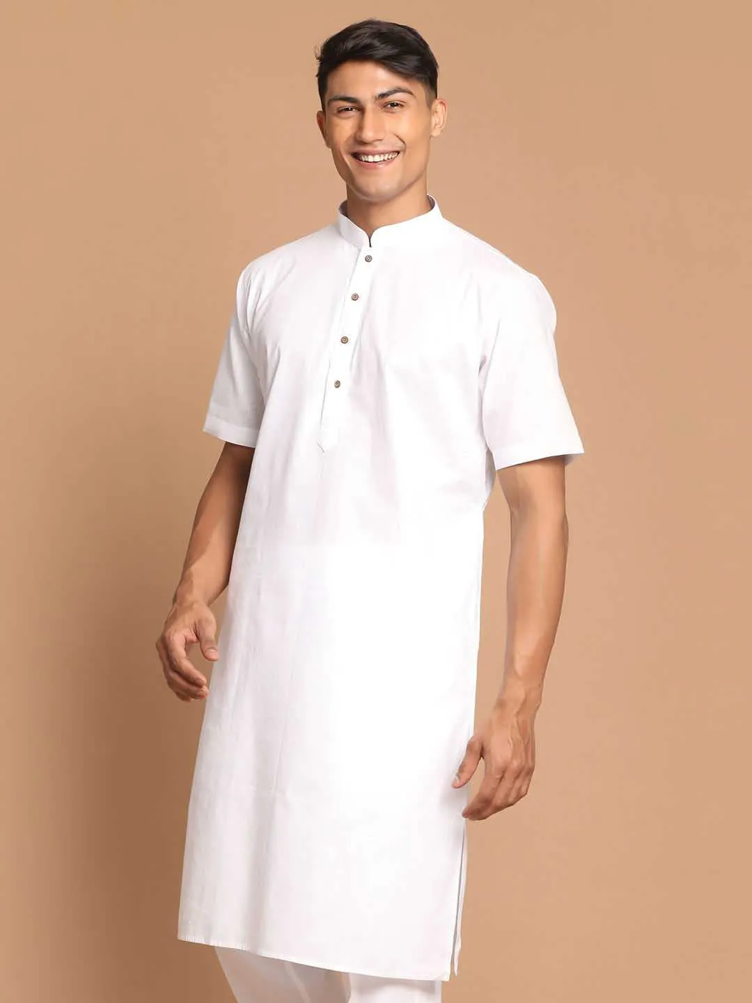 VASTRAMAY Men's White Solid Kurta