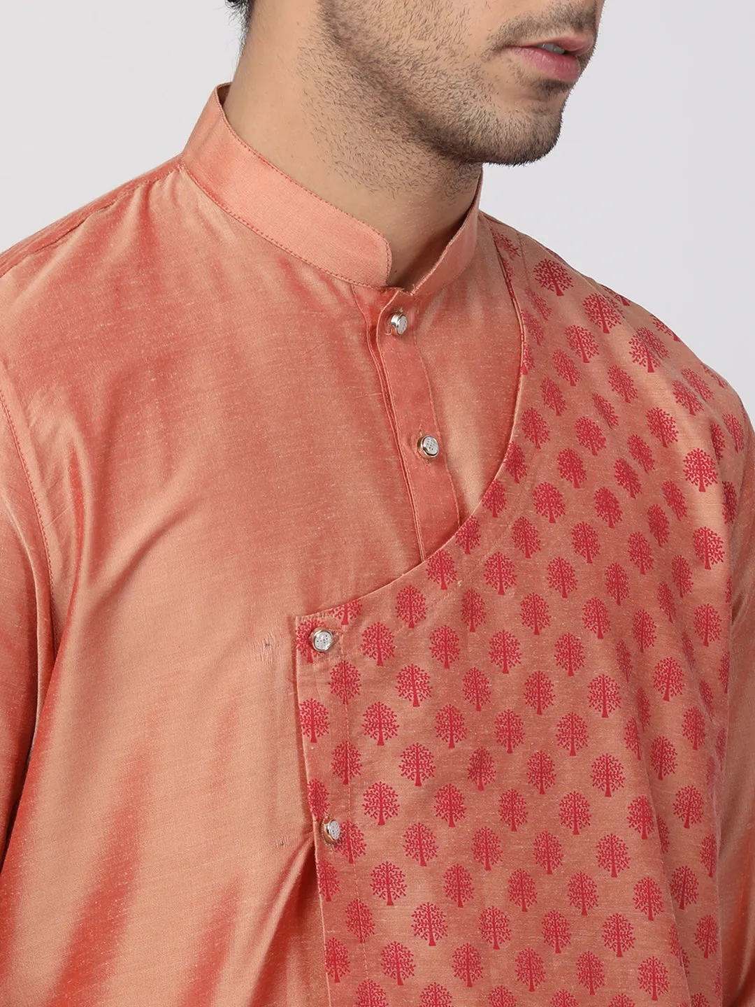 VASTRAMAY Peach Cotton Silk Kurta Set