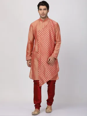 VASTRAMAY Peach Cotton Silk Kurta Set