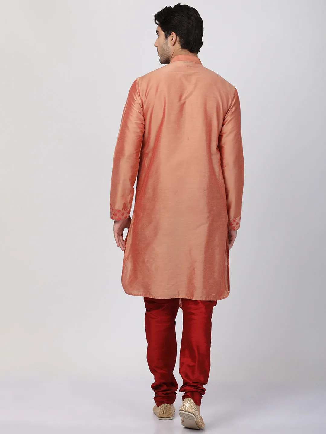 VASTRAMAY Peach Cotton Silk Kurta Set