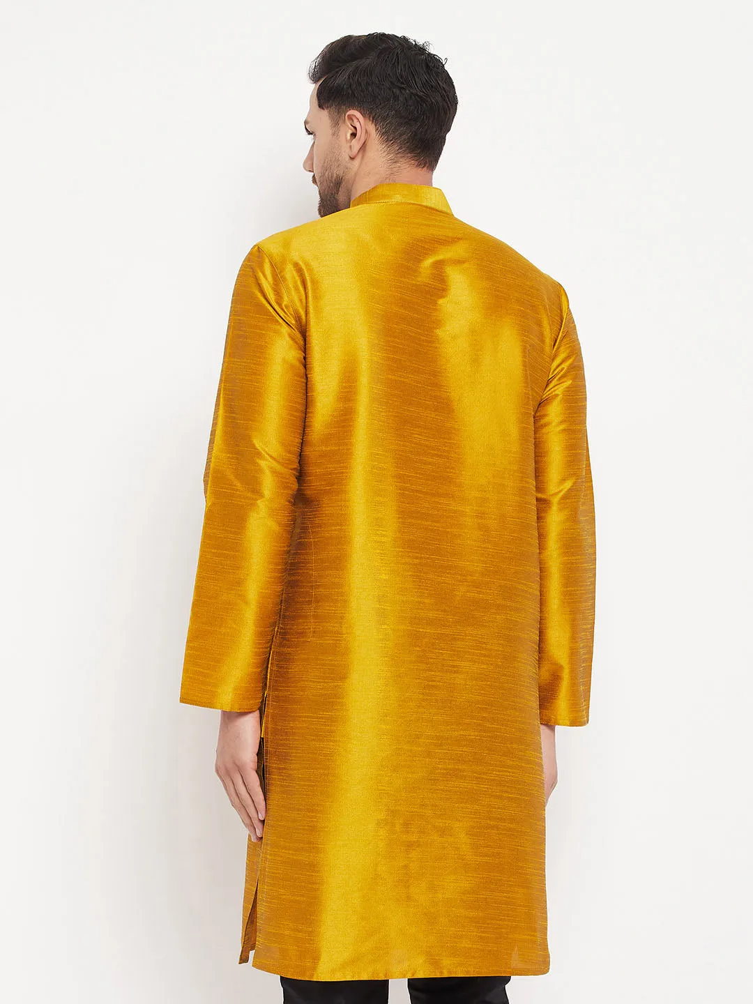 VM BY VASTRAMAY Men's Mustard Cotton Silk Blend Kurta