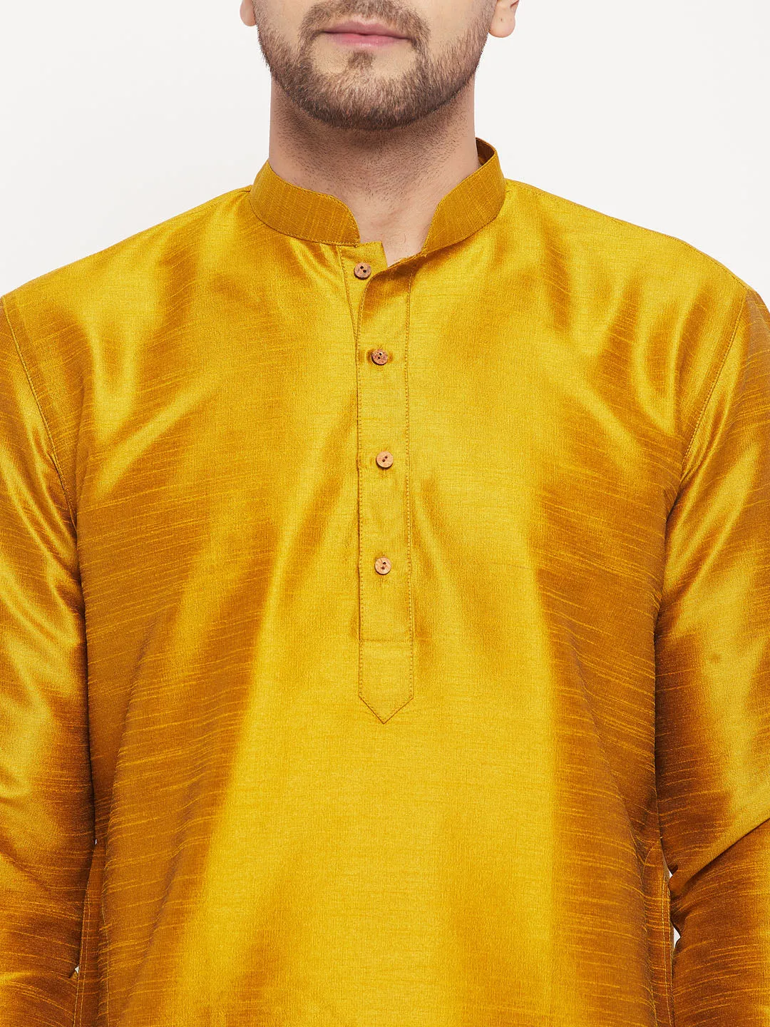 VM BY VASTRAMAY Men's Mustard Cotton Silk Blend Kurta