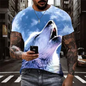 Wolf T shirt Men Animal Shirt Print Moon Funny T shirts Galaxy T-shirts 3d