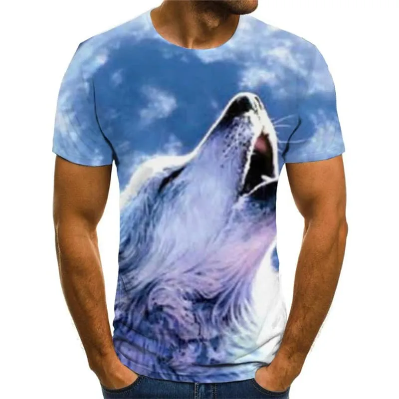 Wolf T shirt Men Animal Shirt Print Moon Funny T shirts Galaxy T-shirts 3d