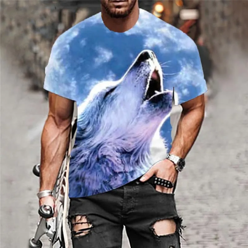 Wolf T shirt Men Animal Shirt Print Moon Funny T shirts Galaxy T-shirts 3d