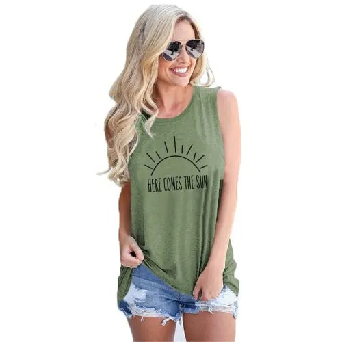 Women Here Comes The Sun Summer Tank Tops Shirt