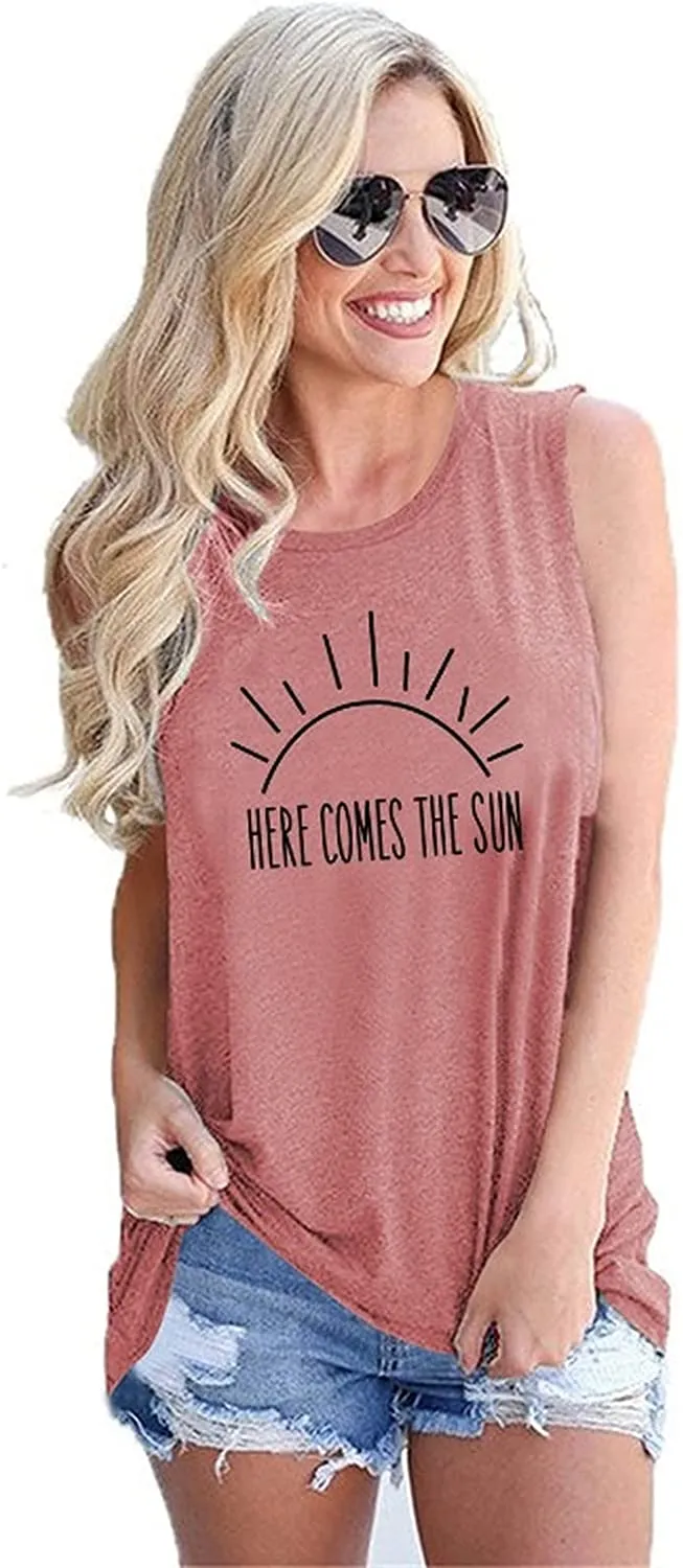 Women Here Comes The Sun Summer Tank Tops Shirt