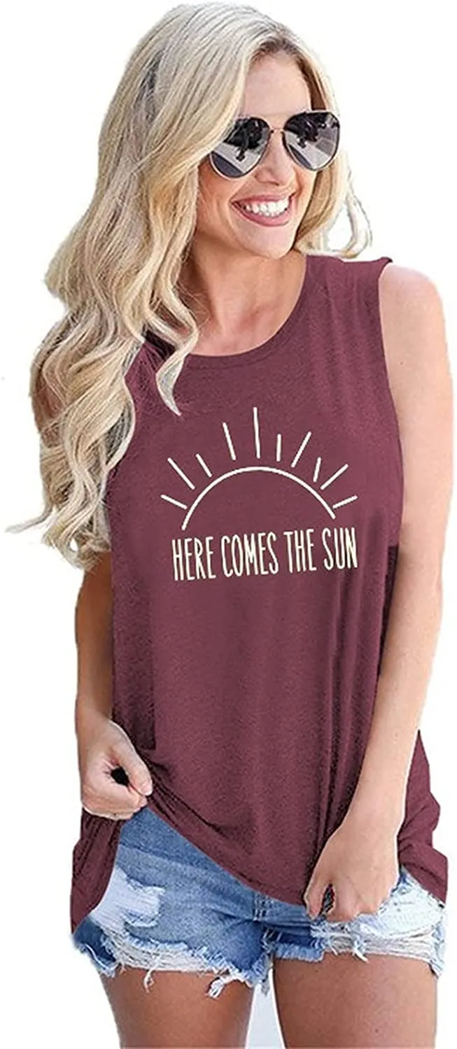 Women Here Comes The Sun Summer Tank Tops Shirt